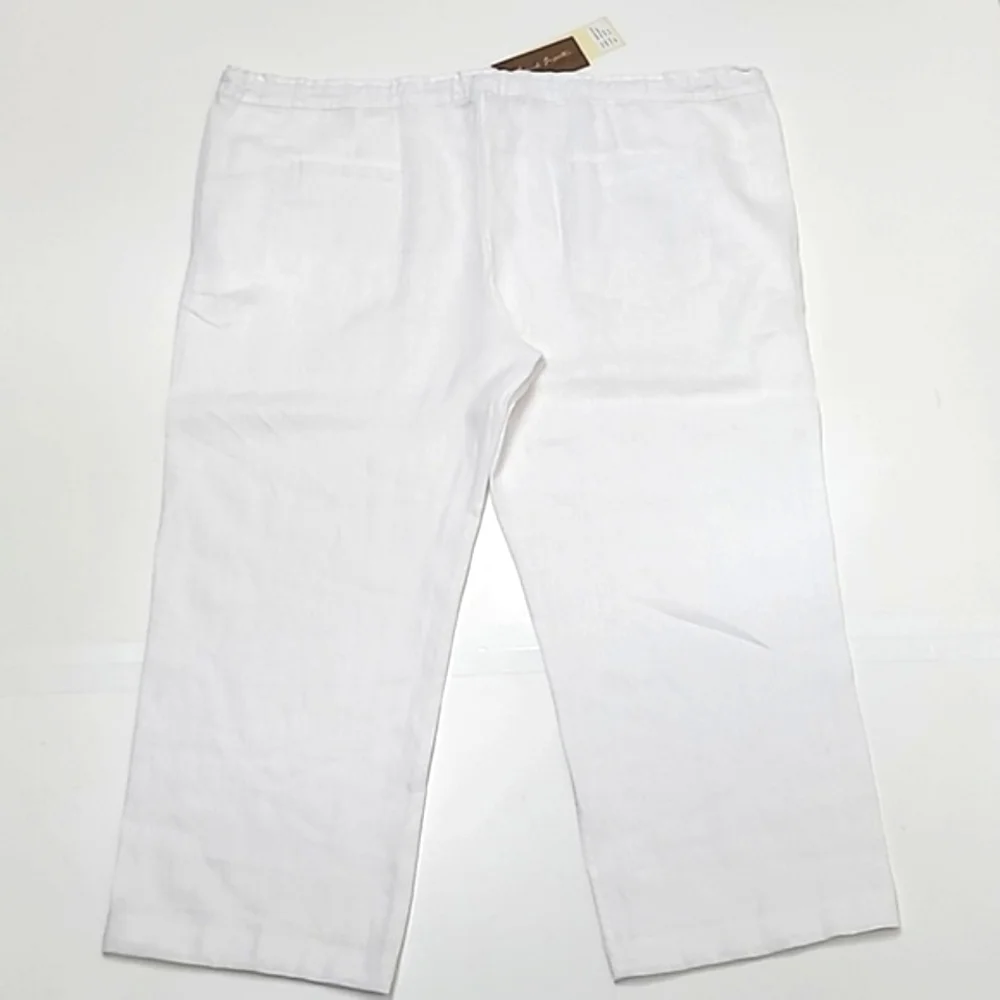 Island Importer Riviera Linen Crop Drawstring Pants Wide Leg High Waist Rise 32